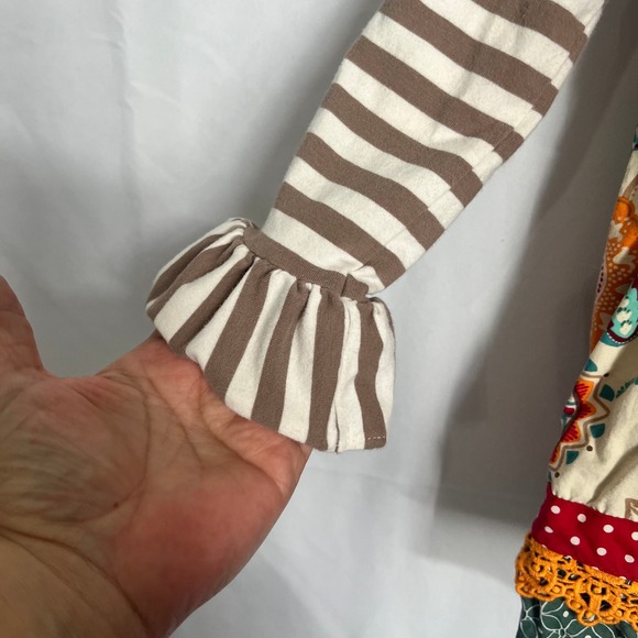 Counting Daisies Girls Dress Brown Stripe Floral Ruffle Long Sleeve - Picture 4 of 6